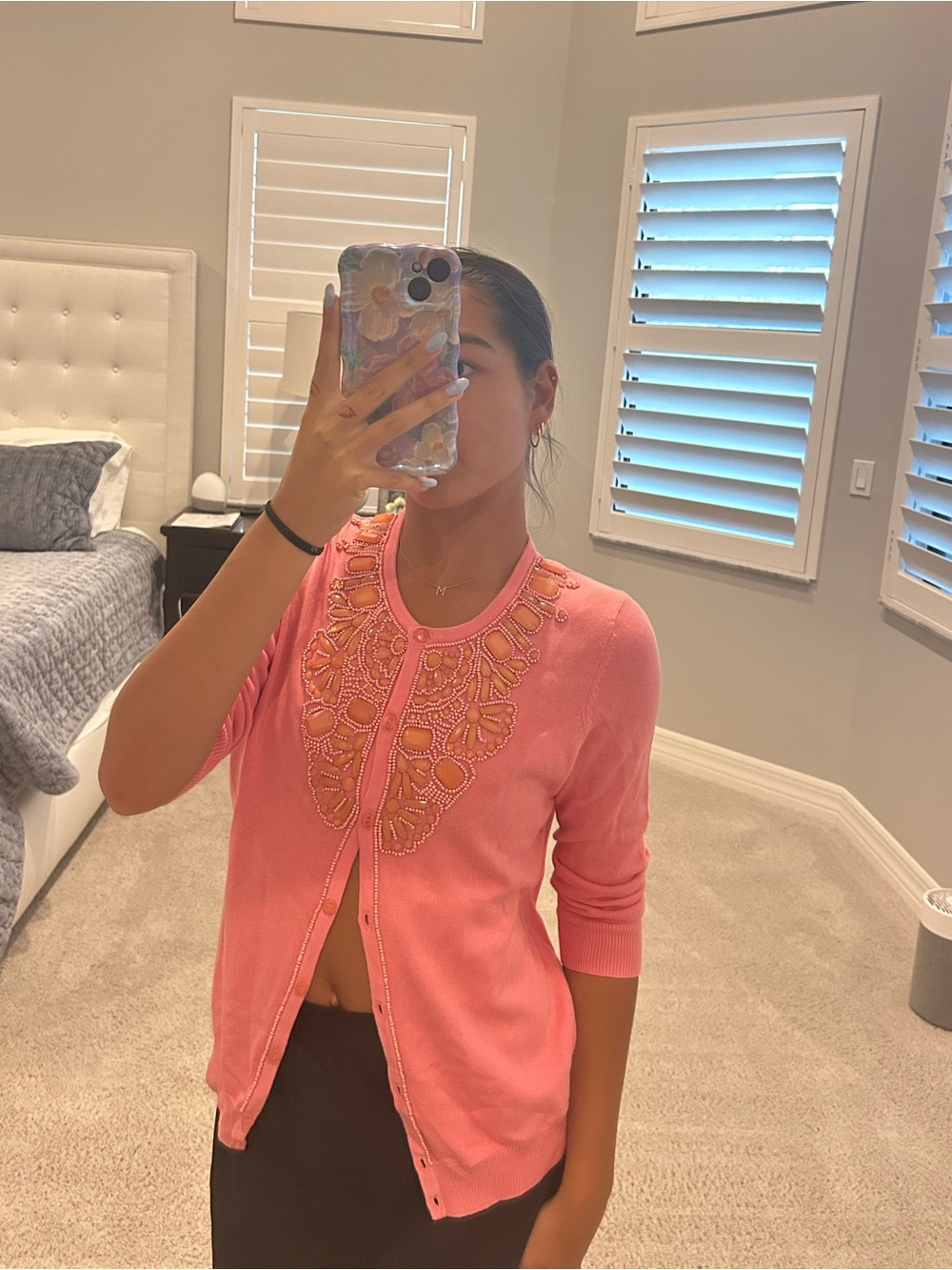 Talbots Pink Beaded Embellished Cardigan